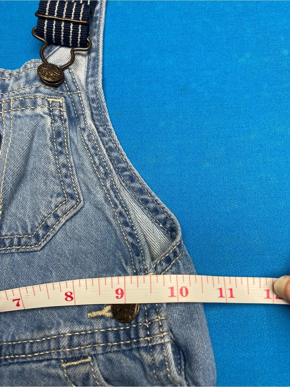 OshKosh Blue Denim Shortalls with Striped Adjustable Straps